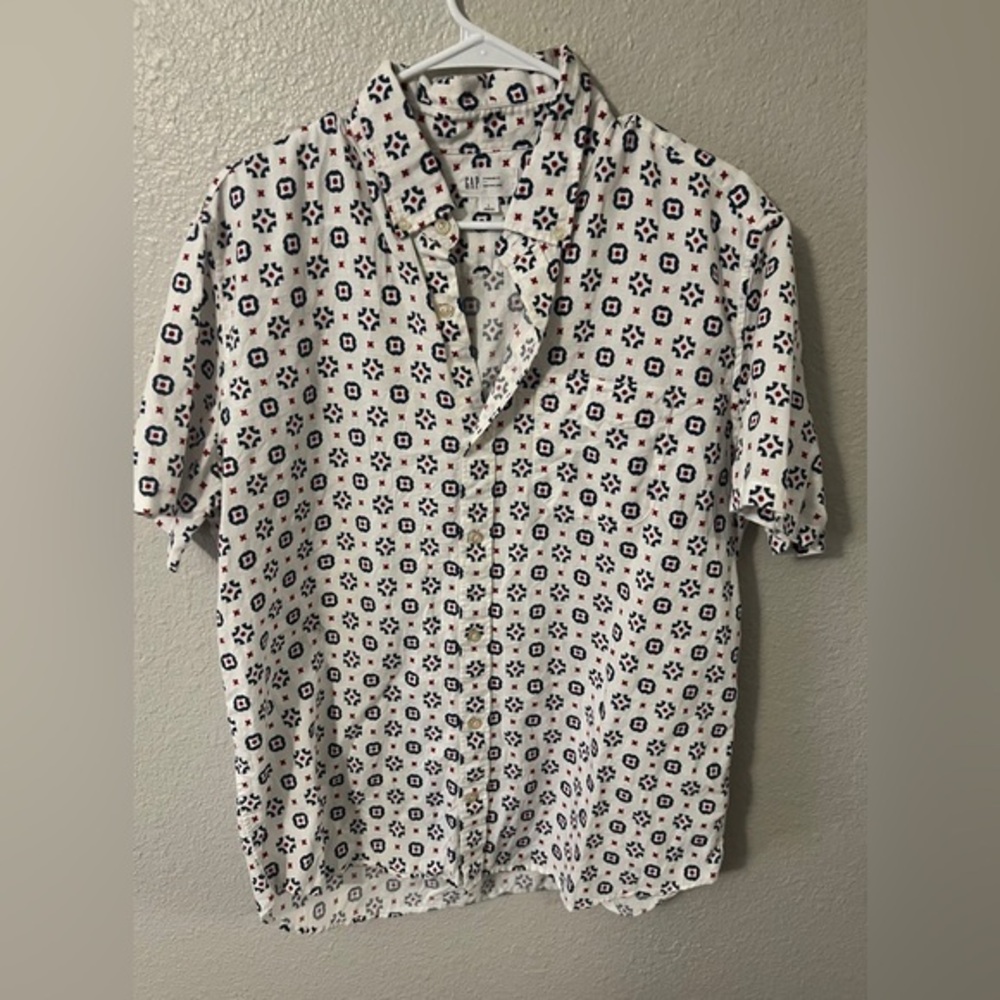 GAP White and Blue Patterned Casual Shirt